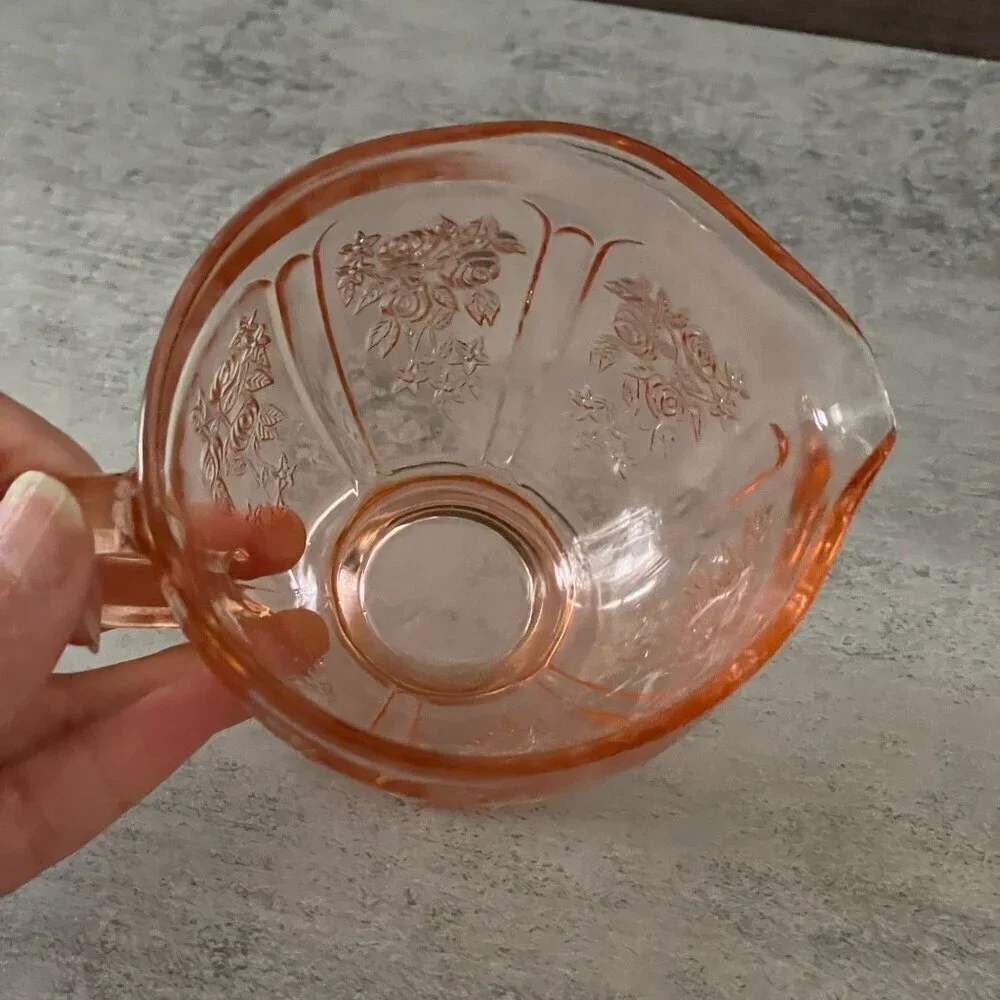 Vintage Federal Glass Pink Sharon Cabbage Rose Creamer Open Sugar Bowl 2-pc Set